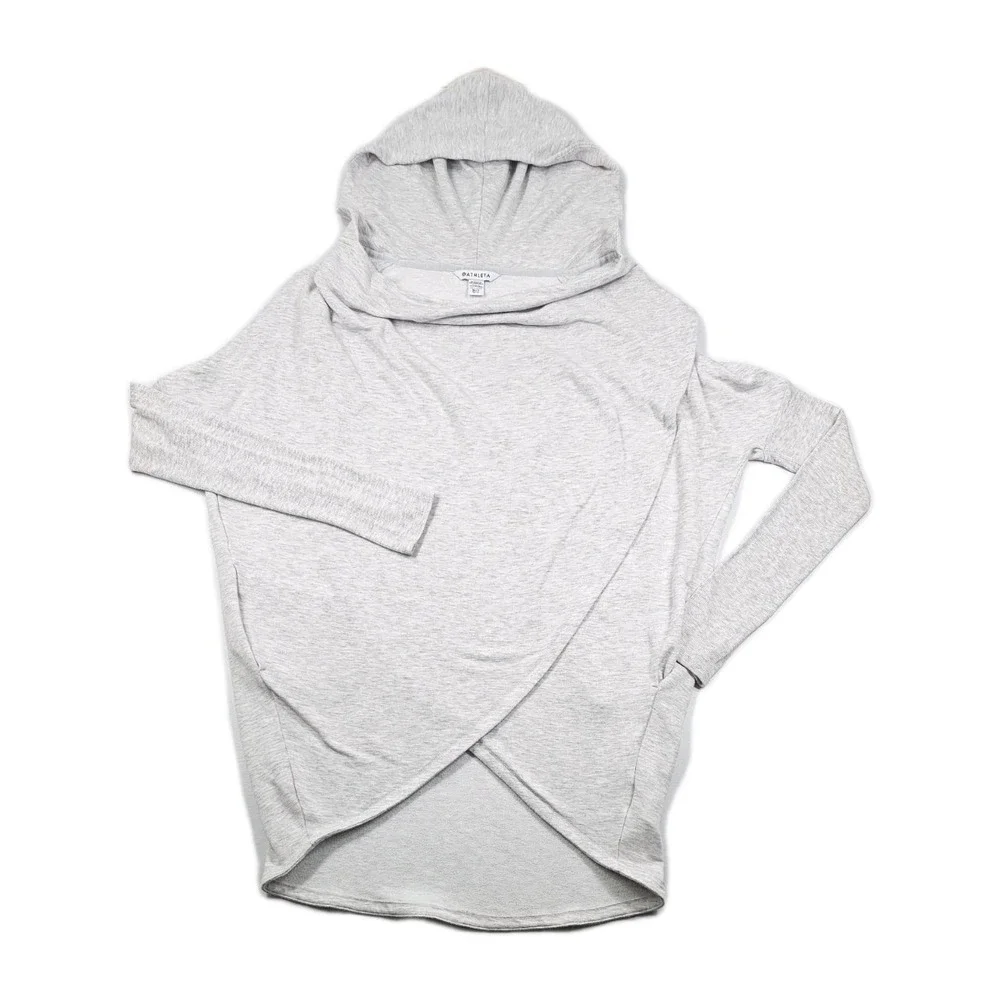 ATHLETA Purana Wrap Sweatshirt Med Hoodie Draped Pullover Modal Blend Light Gray